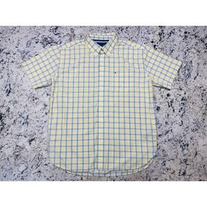 NWOT Tommy Hilfiger Polo Shirt Men's XL Yellow Blue Short Sleeve Button Down